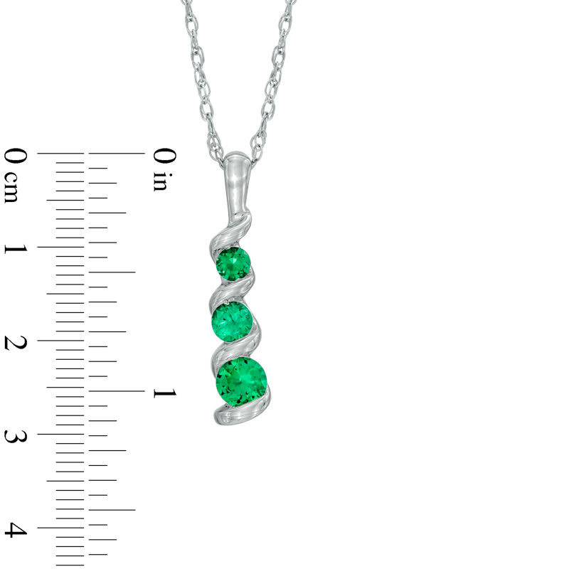 Lab-Created Emerald Three Stone Swirl Pendant in 10K White Gold
