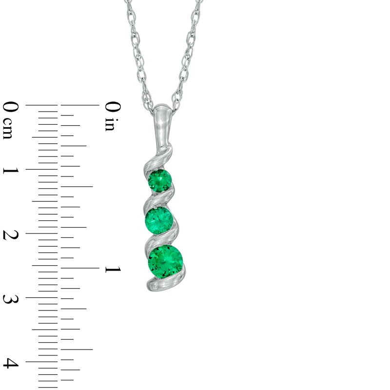 Lab-Created Emerald Three Stone Swirl Pendant in 10K White Gold