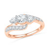 Thumbnail Image 0 of Lab-Created White Sapphire Three Stone Bypass Ring in 10K Rose Gold