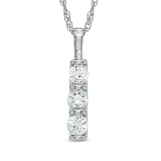 Lab-Created White Sapphire Three Stone Pendant in 10K White Gold