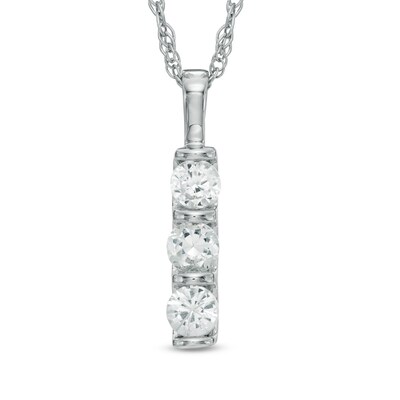 Lab-Created White Sapphire Three Stone Pendant in 10K White Gold