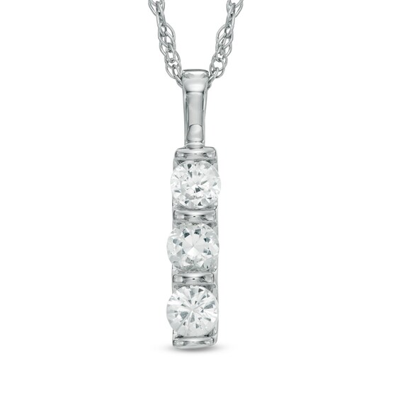Lab-Created White Sapphire Three Stone Pendant in 10K White Gold