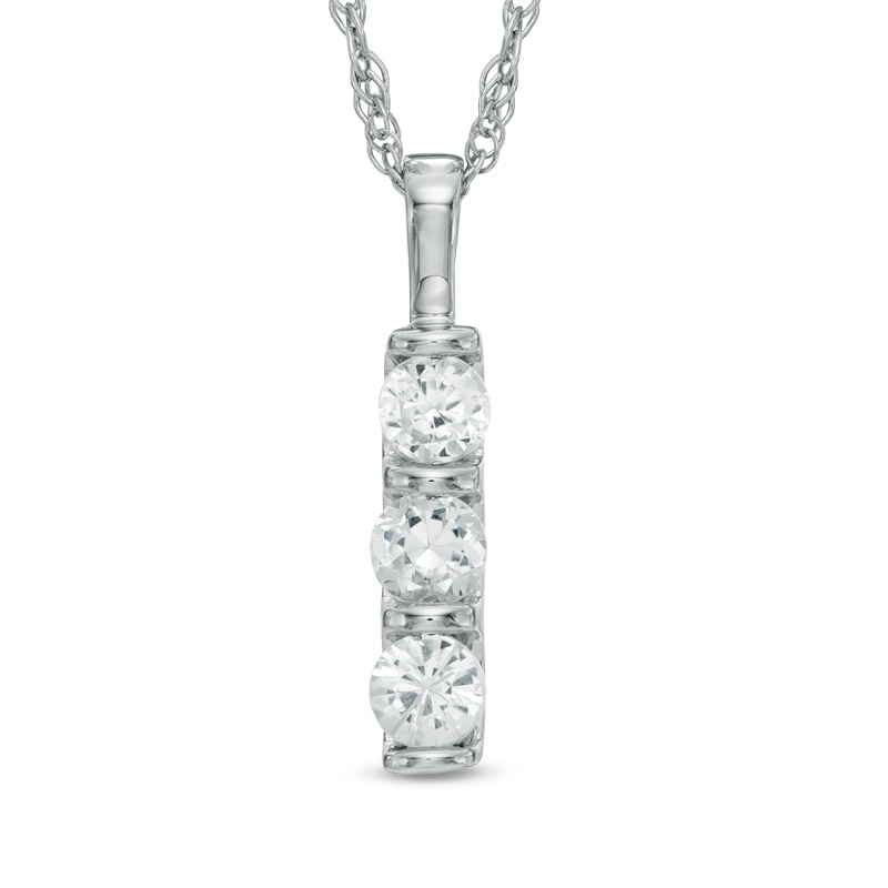 Lab-Created White Sapphire Three Stone Pendant in 10K White Gold