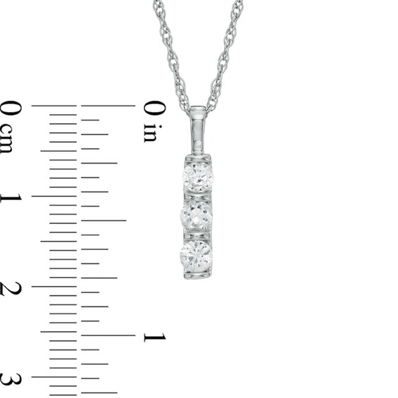 Lab-Created White Sapphire Three Stone Pendant in 10K White Gold