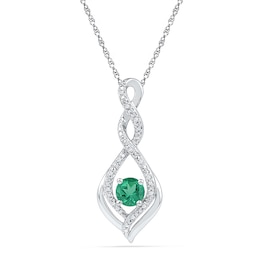 5.0mm Lab-Created Emerald and Diamond Accent Infinity Twist Pendant in 10K White Gold