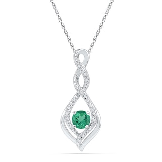 5.0mm Lab-Created Emerald and Diamond Accent Infinity Twist Pendant in 10K White Gold