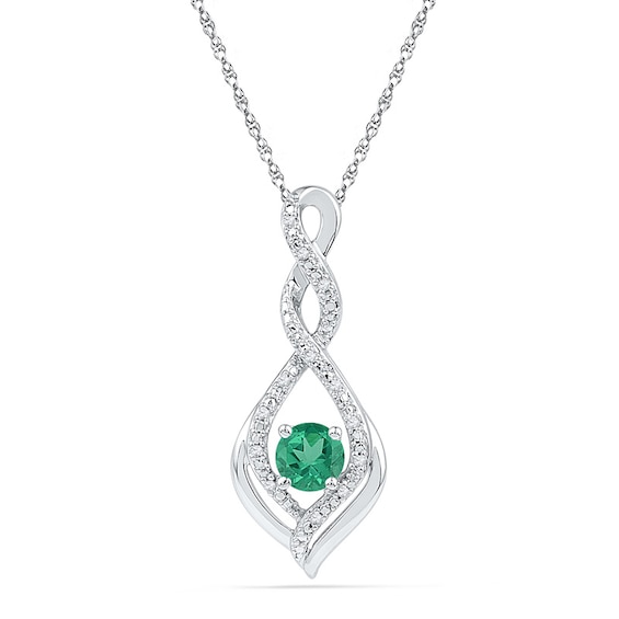 5.0mm Lab-Created Emerald and Diamond Accent Infinity Twist Pendant in 10K White Gold