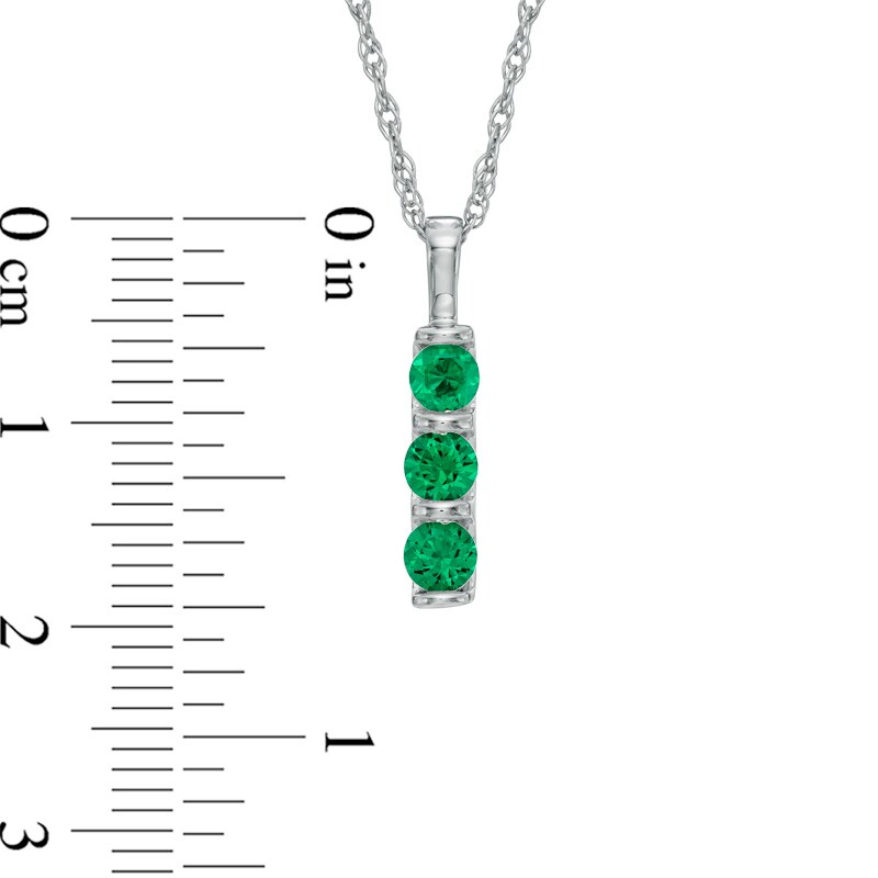 Main Image 2 of Lab-Created Emerald Three Stone Pendant in 10K White Gold