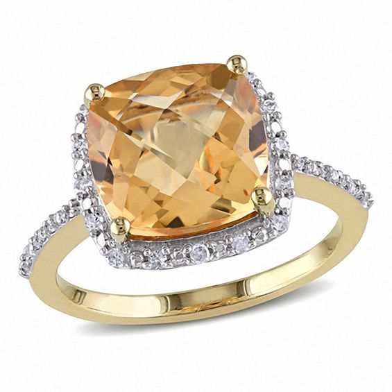 10.0mm Cushion-Cut Citrine and 0.10 CT. T.W. Diamond Frame