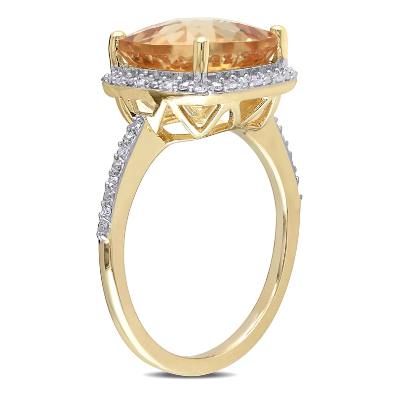 Main Image 2 of 10.0mm Cushion-Cut Citrine and 0.10 CT. T.W. Diamond Frame Ring in 10K Gold