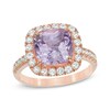 Thumbnail Image 0 of Rose de France Amethyst and Lab-Created White Sapphire Frame Ring in Sterling Silver with 14K Rose Gold Plate