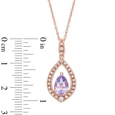 Pear-Shaped Rose de France Amethyst and Lab-Created White Sapphire Pendant in Sterling Silver with 14K Rose Gold Plate