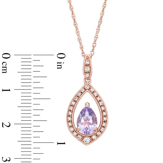 Pear-Shaped Rose de France Amethyst and Lab-Created White Sapphire Pendant in Sterling Silver with 14K Rose Gold Plate