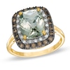Cushion-Cut Green and Smoky Quartz with Diamond Accent Ring in 10K Gold