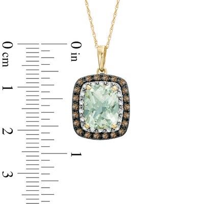 Cushion-Cut Green and Smoky Quartz with Diamond Accent Pendant in 10K Gold