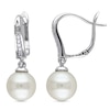 Thumbnail Image 0 of 8.0 - 8.5mm Cultured Freshwater Pearl and 0.05 CT. T.W. Diamond Drop Earrings in Sterling Silver