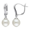 Thumbnail Image 1 of 8.0-8.5mm Freshwater Cultured Pearl and 0.05 CT. T.W. Diamond Drop Earrings in Sterling Silver