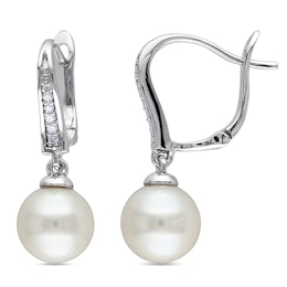 8.0 - 8.5mm Cultured Freshwater Pearl and 0.05 CT. T.W. Diamond Drop Earrings in Sterling Silver