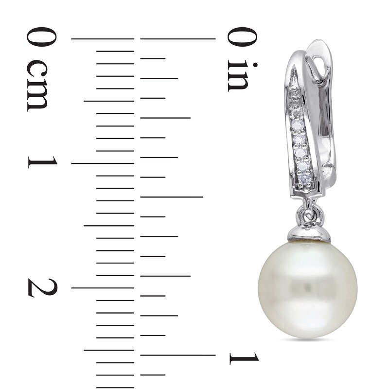 Main Image 2 of 8.0-8.5mm Freshwater Cultured Pearl and 0.05 CT. T.W. Diamond Drop Earrings in Sterling Silver