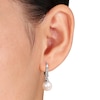 Thumbnail Image 3 of 8.0-8.5mm Freshwater Cultured Pearl and 0.05 CT. T.W. Diamond Drop Earrings in Sterling Silver