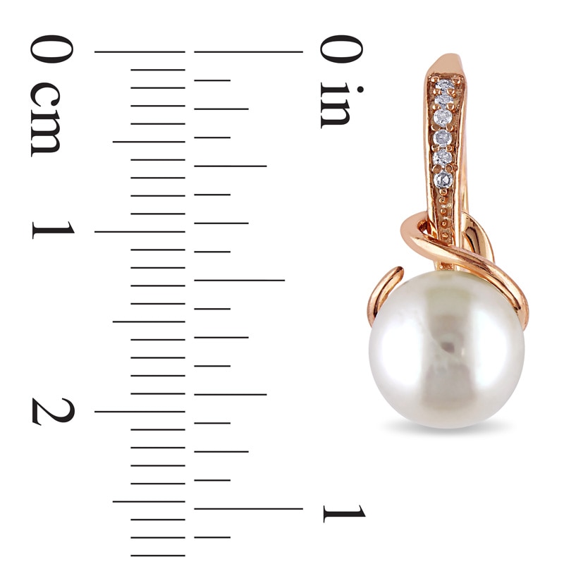 Main Image 2 of 8.0-8.5mm Freshwater Cultured Pearl and 0.06 CT. T.W. Diamond Drop Earrings in Sterling Silver with Rose Rhodium