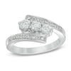 Lab-Created White Sapphire and Diamond Accent Three Stone Bypass Ring in Sterling Silver