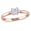 3.5.0mm Princess-Cut Lab-Created White Sapphire and Diamond Accent Promise Ring in Rose Rhodium Sterling Silver