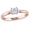 Thumbnail Image 1 of Princess-Cut White Lab-Created Sapphire and 0.04 CT. T.W. Diamond Promise Ring in Sterling Silver with Rose Rhodium