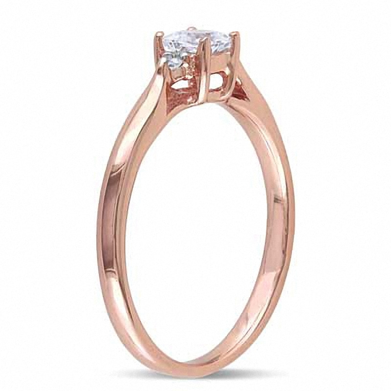 Main Image 2 of Princess-Cut White Lab-Created Sapphire and 0.04 CT. T.W. Diamond Promise Ring in Sterling Silver with Rose Rhodium