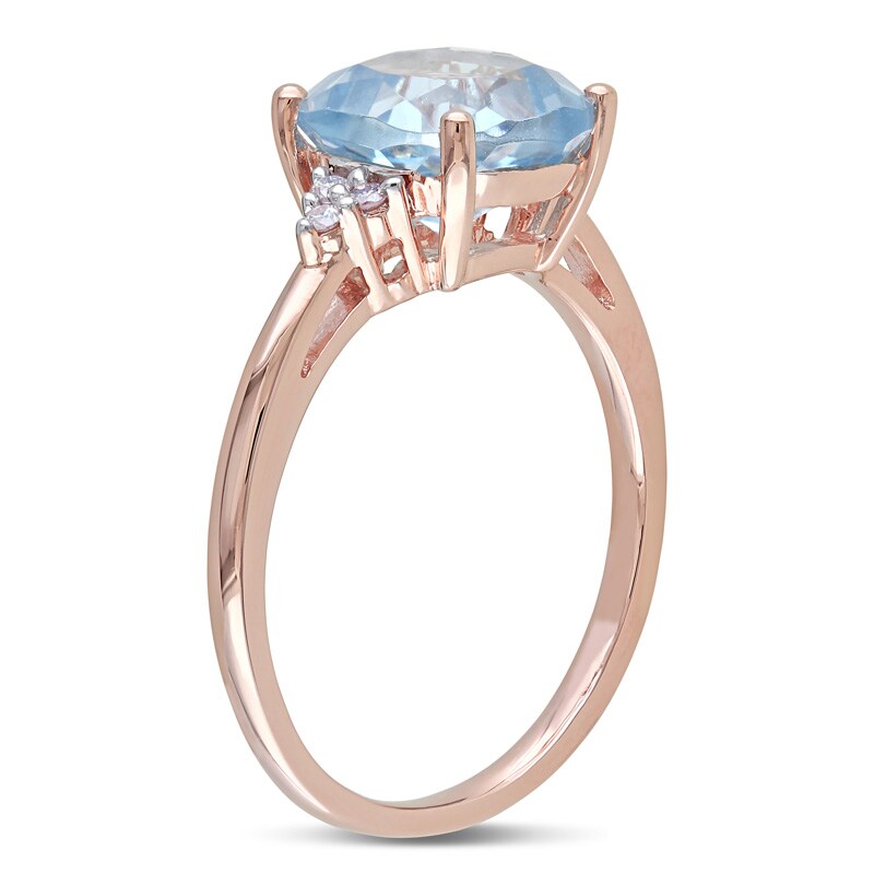 Main Image 2 of 8.0mm Cushion-Cut Sky Blue Topaz and 0.06 CT. T.W. Diamond Ring in 10K Rose Gold