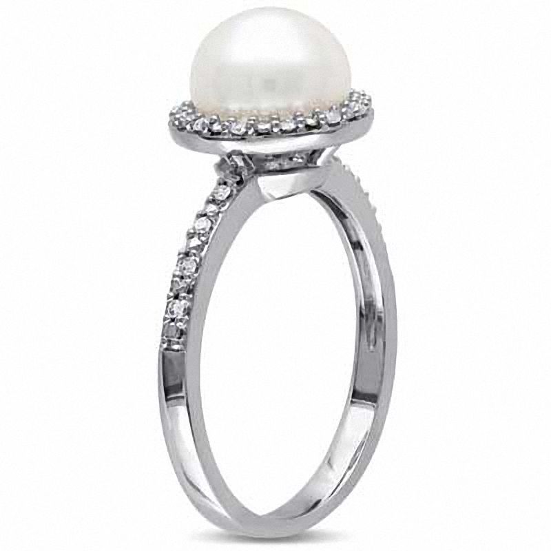 8.0-8.5mm Freshwater Cultured Pearl and 0.10 CT. T.W. Diamond Frame Ring Sterling Silver