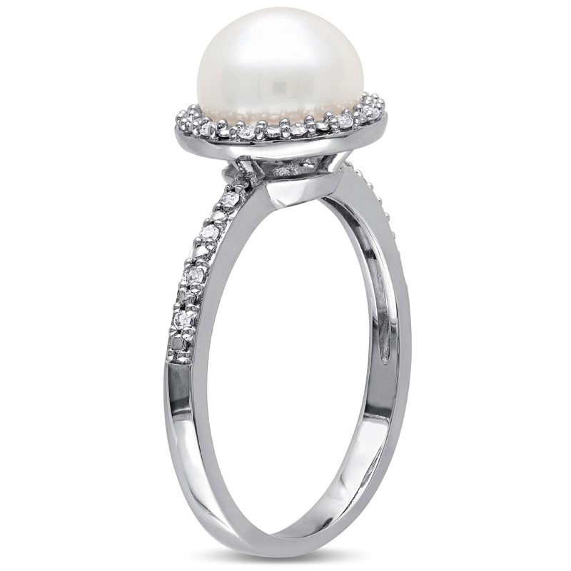 Main Image 2 of 8.0-8.5mm Freshwater Cultured Pearl and 0.10 CT. T.W. Diamond Frame Ring in Sterling Silver