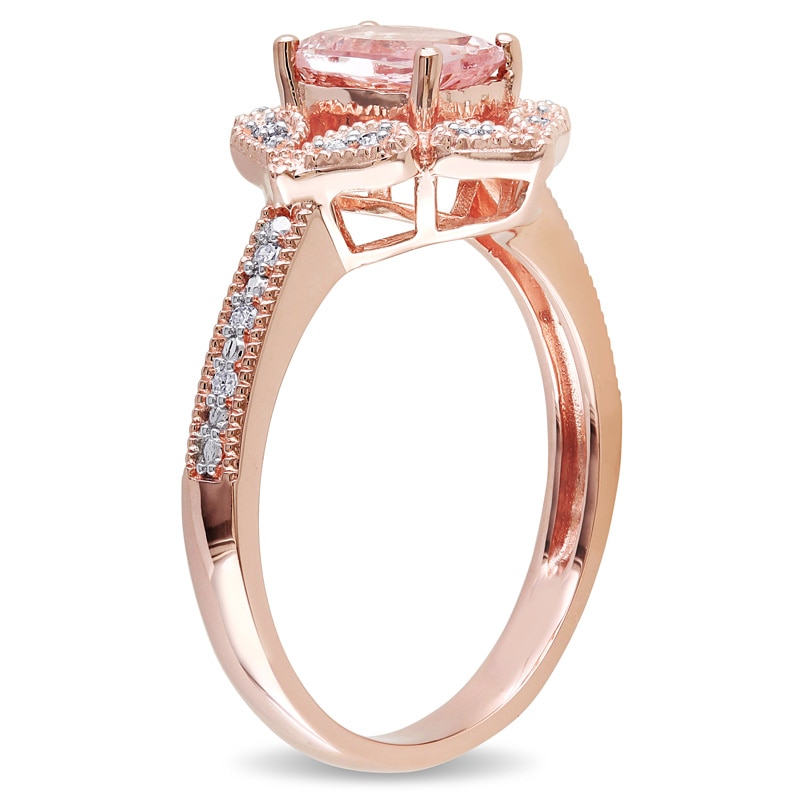 Cushion-Cut Morganite and 0.09 CT. T.W. Diamond Vintage-Style Ring in 10K Rose Gold