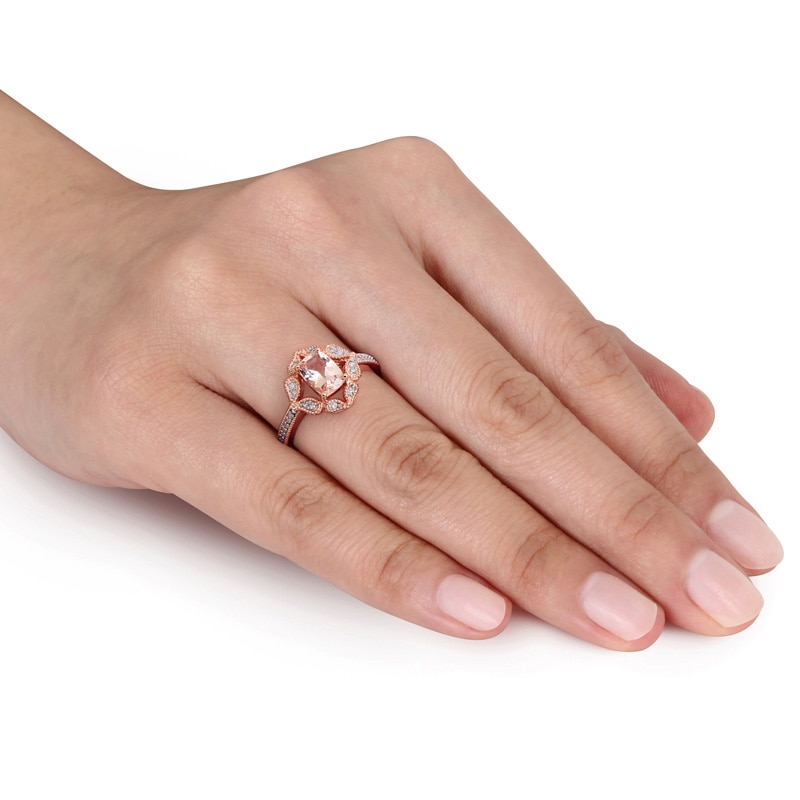 Cushion-Cut Morganite and 0.09 CT. T.W. Diamond Vintage-Style Ring in 10K Rose Gold