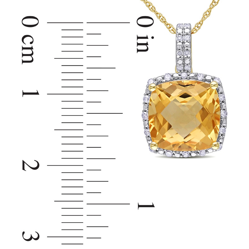 10.0mm Cushion-Cut Citrine and 0.10 CT. T.W. Diamond Frame Pendant in 10K Gold - 17"