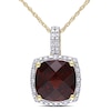 Thumbnail Image 1 of 10.0mm Cushion-Cut Garnet and 0.10 CT. T.W. Diamond Frame Pendant in 10K Gold - 17"