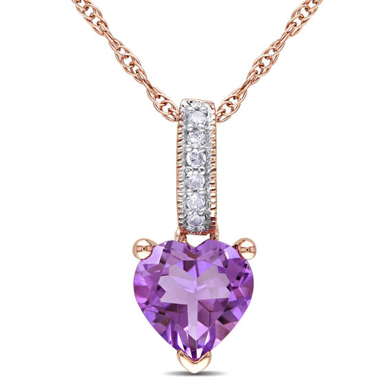 6.0mm Heart-Shaped Amethyst and Diamond Accent Pendant in 10K Rose Gold - 17"