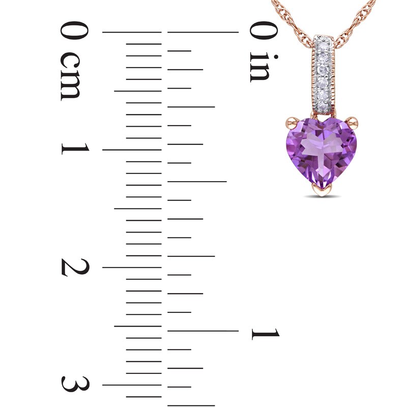 Main Image 2 of 6.0mm Heart-Shaped Amethyst and Diamond Accent Pendant in 10K Rose Gold - 17"