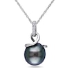 8.0-8.5mm Black Tahitian Cultured Pearl and Diamond Accent Swirl Pendant in 10K White Gold-17"