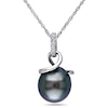 Thumbnail Image 0 of 8.0 - 8.5mm Black Cultured Tahitian Pearl and Diamond Accent Swirl Pendant in 10K White Gold - 17"