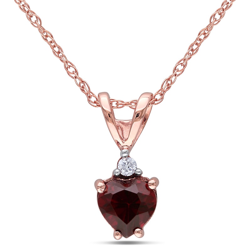 5.0mm Heart-Shaped Garnet and Diamond Accent Pendant in 10K Rose Gold - 17"|Peoples Jewellers