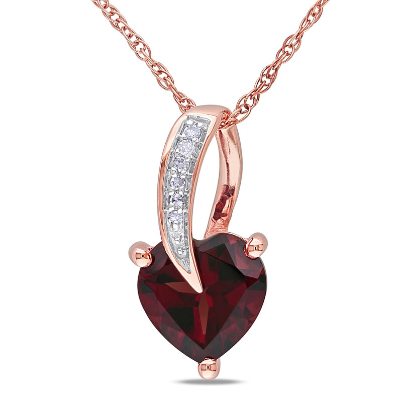 7.0mm Heart-Shaped Garnet and Diamond Accent Pendant in 10K Rose Gold - 17"|Peoples Jewellers