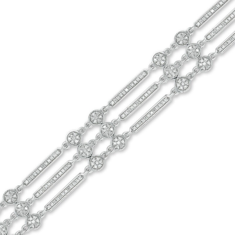 Main Image 1 of 0.75 CT. T.W. Diamond Triple Row Art Deco-Inspired Bracelet in 10K White Gold