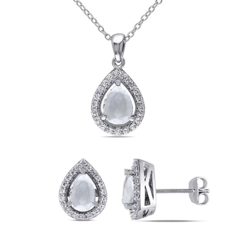 Pear-Shaped Lab-Created White Sapphire Pendant and Earring Set in Sterling Silver