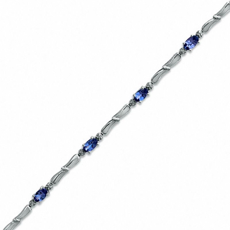 Main Image 1 of Oval Tanzanite and Diamond Accent Bracelet in Sterling Silver