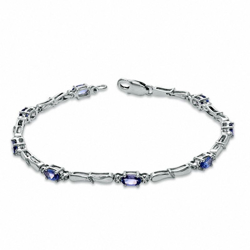 Main Image 2 of Oval Tanzanite and Diamond Accent Bracelet in Sterling Silver