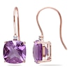 Thumbnail Image 0 of 10.0mm Cushion-Cut Amethyst and Diamond Accent Drop Earrings in 10K Rose Gold