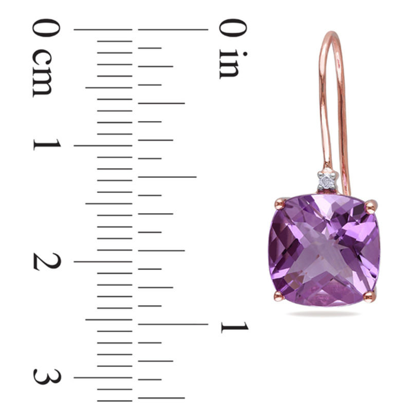 Main Image 2 of 10.0mm Cushion-Cut Amethyst and Diamond Accent Drop Earrings in 10K Rose Gold