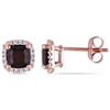 Thumbnail Image 1 of 5.0mm Cushion-Cut Garnet and 0.09 CT. T.W. Diamond Stud Earrings in 10K Rose Gold