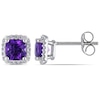 Thumbnail Image 0 of 5.0mm Cushion-Cut Amethyst and 0.09 CT. T.W. Diamond Stud Earrings in 10K White Gold